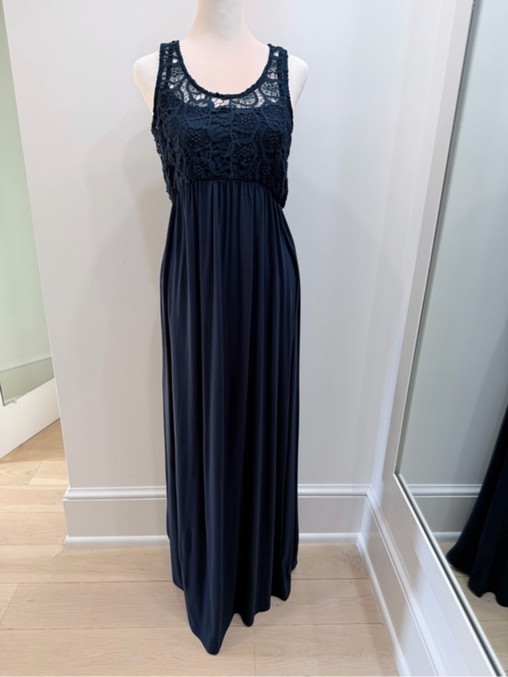 Others Follow  Navy Crochet Open Back Maxi Dress - Size Small